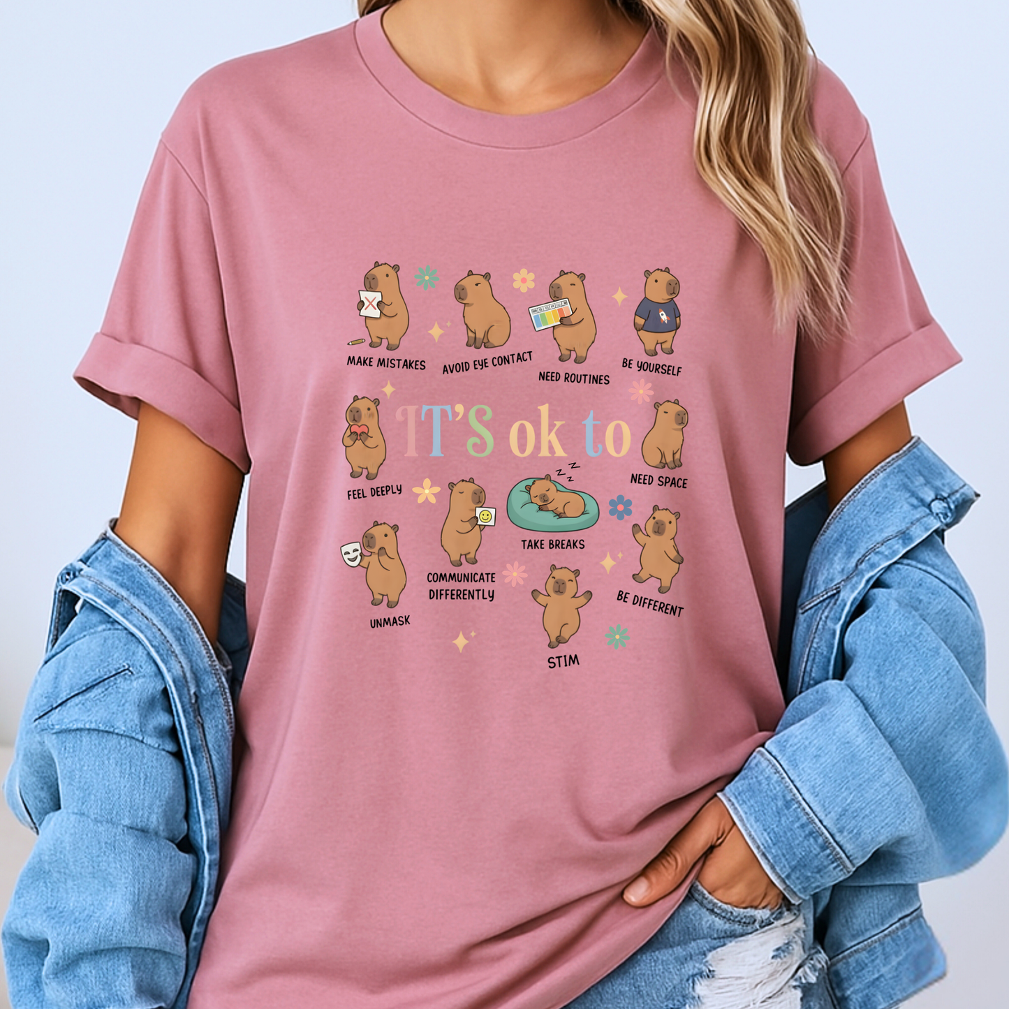 🌸 Cute Capybara Positive Vibes T-Shirt🐻 ✨