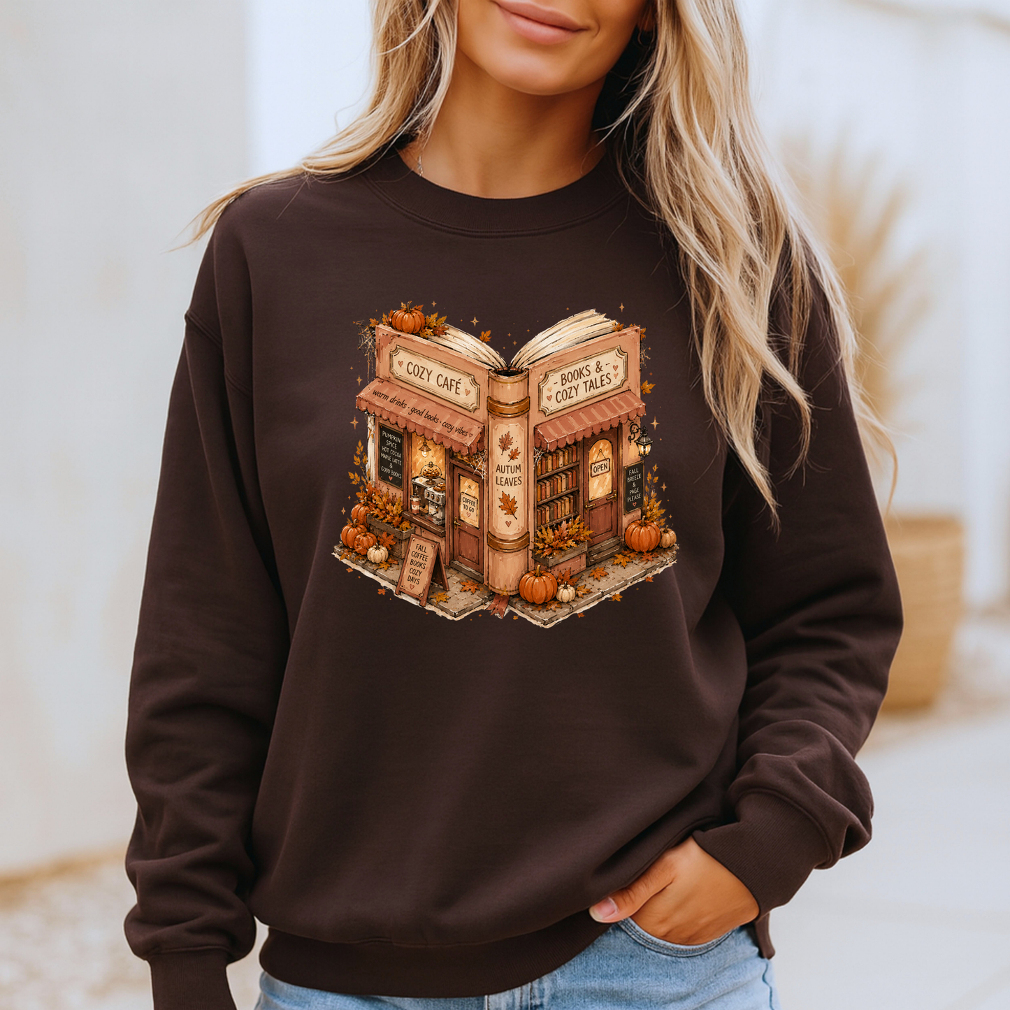 📚🍂 Cozy Café & Books Autumn Sweatshirt ☕🎃