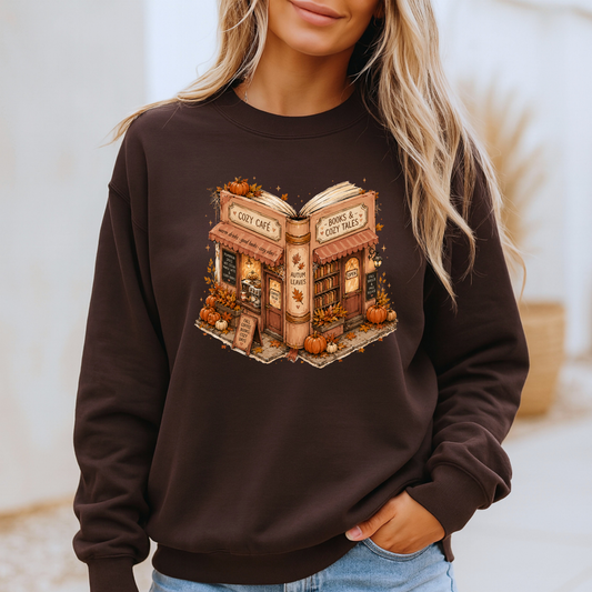 📚🍂 Cozy Café & Books Autumn Sweatshirt ☕🎃