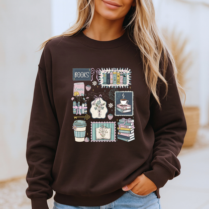 Cozy Book Lover Aesthetic Sweatshirt 📚☕🌿✨