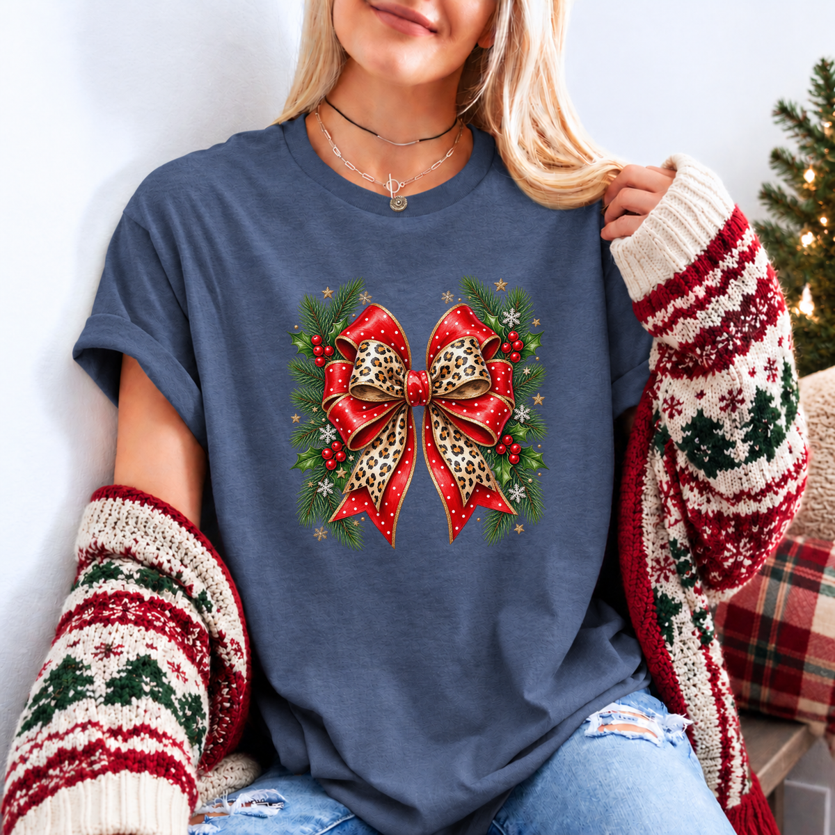 Wildly Merry Christmas Bow 🎀🎄✨ Organic Cotton Christmas T-Shirt
