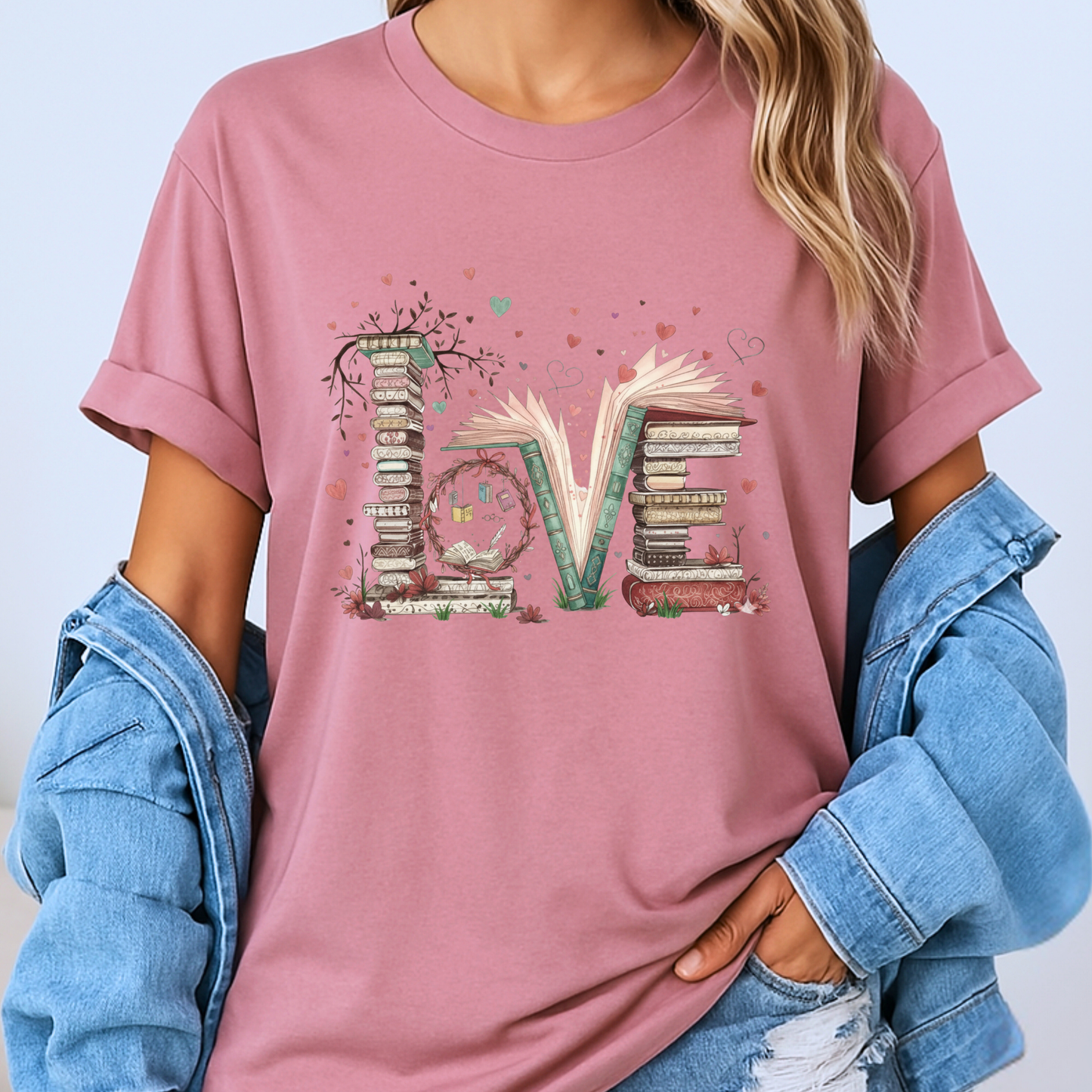Literary Love Book Stack T-Shirt ✨