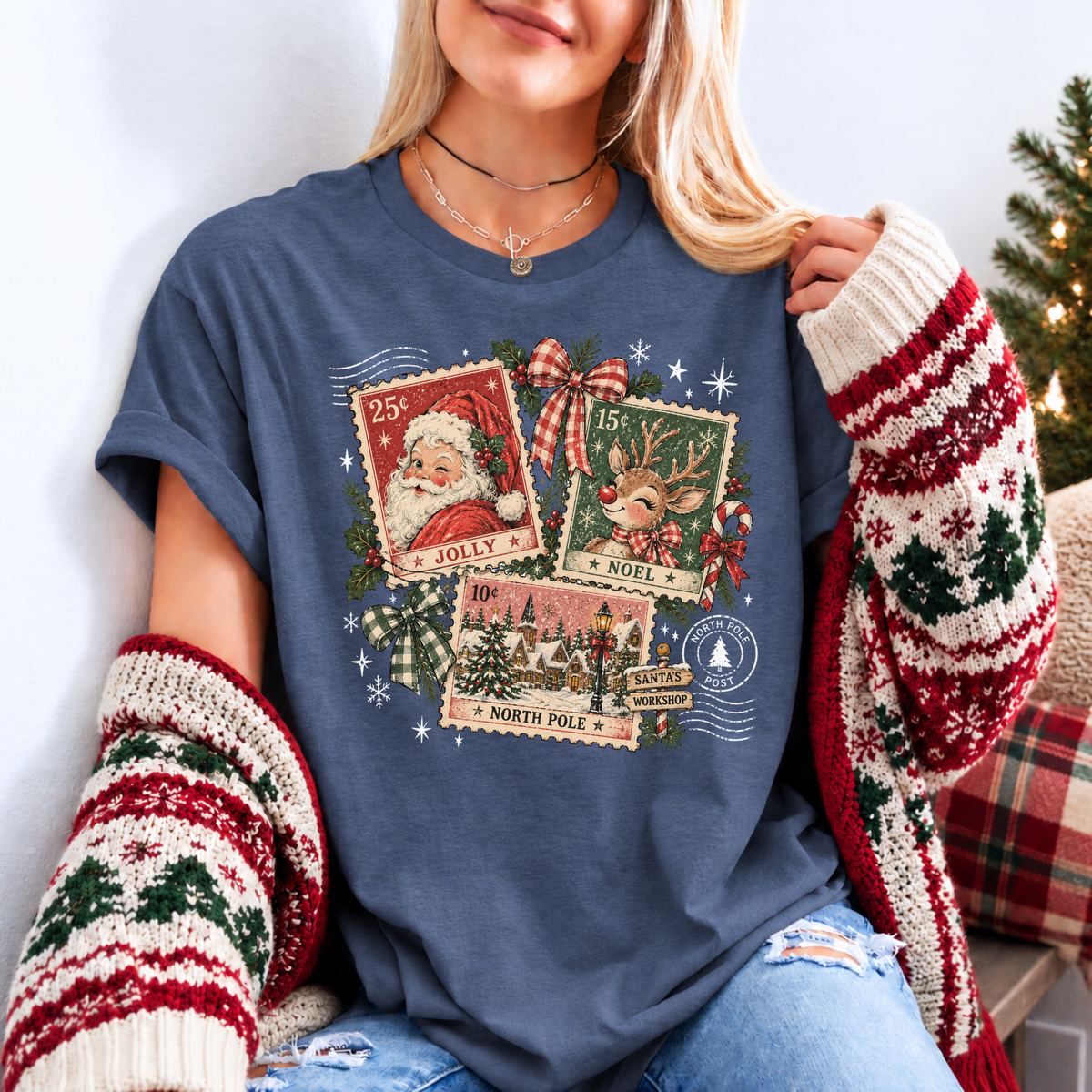 Vintage North Pole Post 🎅🏻🎄 Organic Cotton Christmas T-Shirt