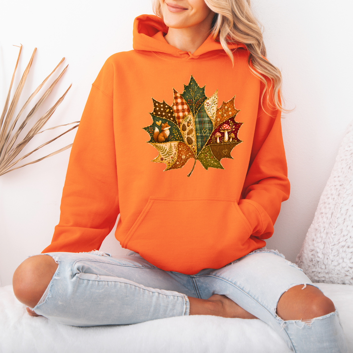 🍂🧵 Patchwork Autumn Leaf Premium Hoodie 🍁✨