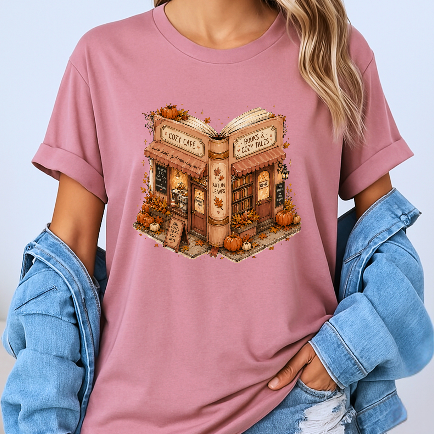 📚🍂 Cozy Café & Books Autumn T-Shirt ☕🎃
