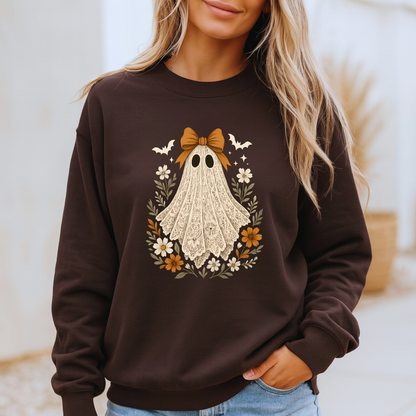👻🎀 Vintage Lace Ghost Floral Sweatshirt 🌸🍂✨