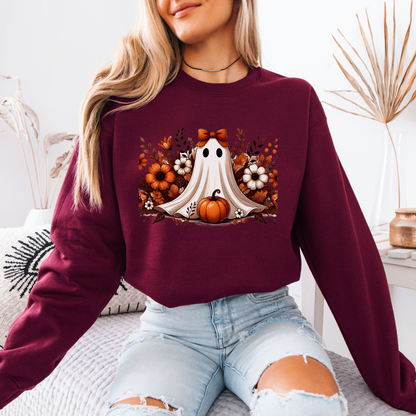 Pumpkin Ghost Bloom Organic Cotton Crewneck Sweatshirt