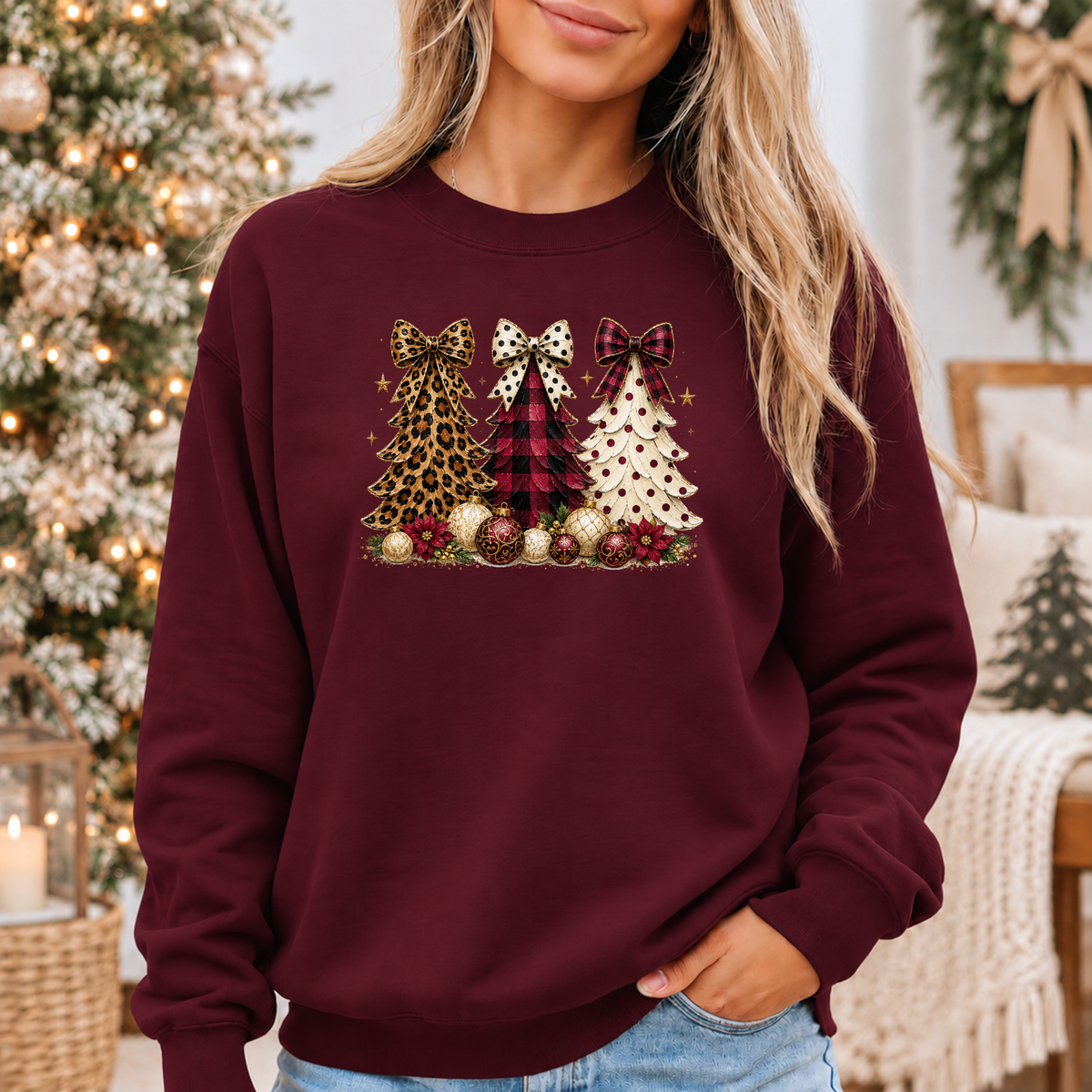 Christmas Trees & Pretty Bows 🎄🎀✨ Cosy Christmas Sweatshirt