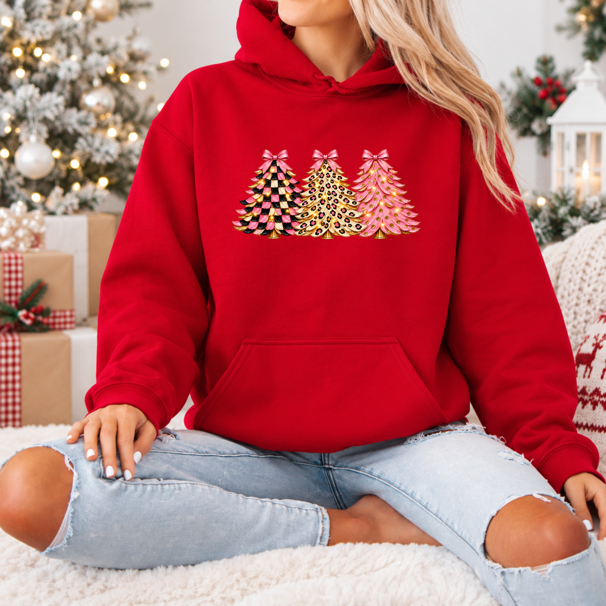 Pink, Wild & Bow-tiful Christmas Trees 🎀🎄  Premium Christmas Hoodie