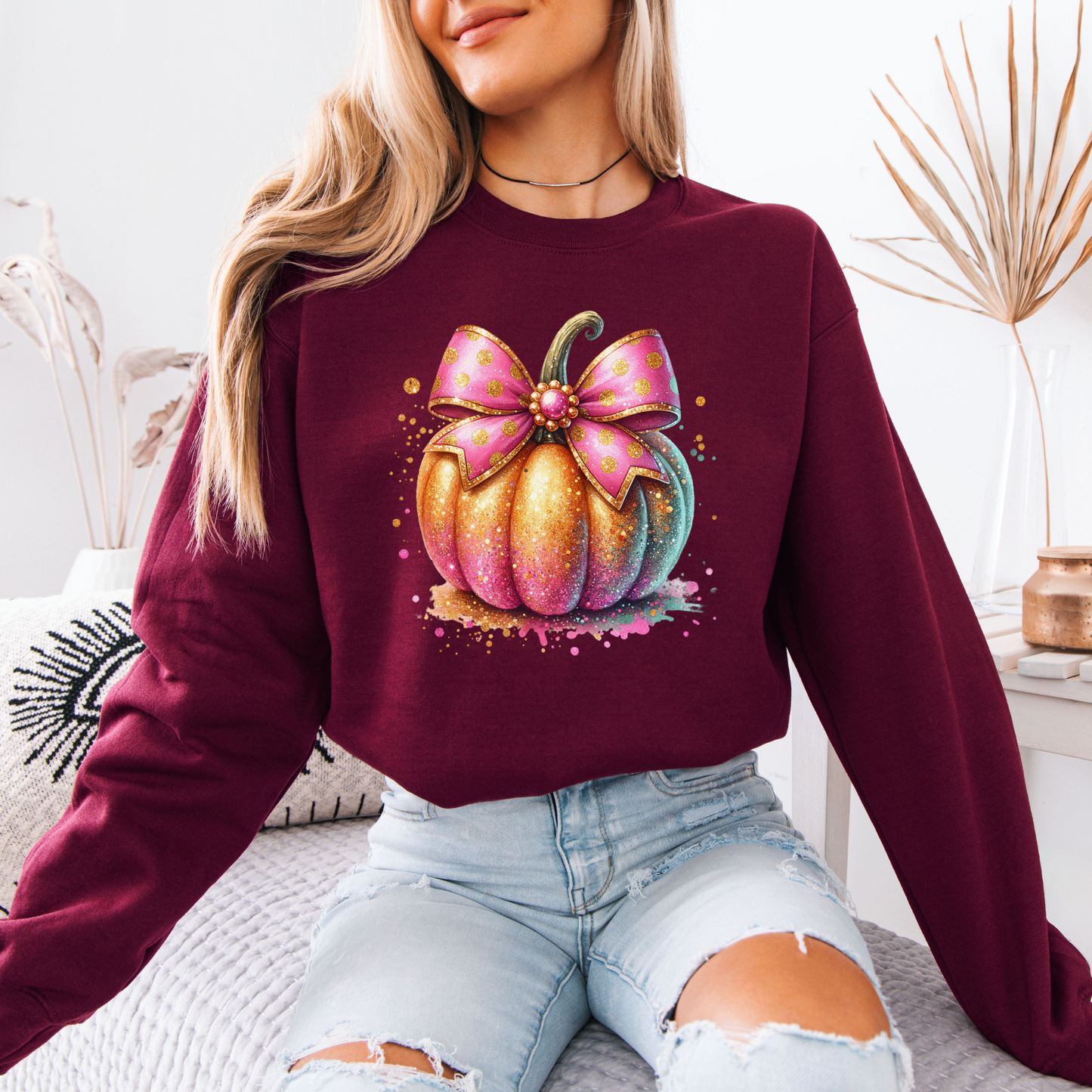 Glitter Pumpkin Organic Cotton Crewneck Sweatshirt