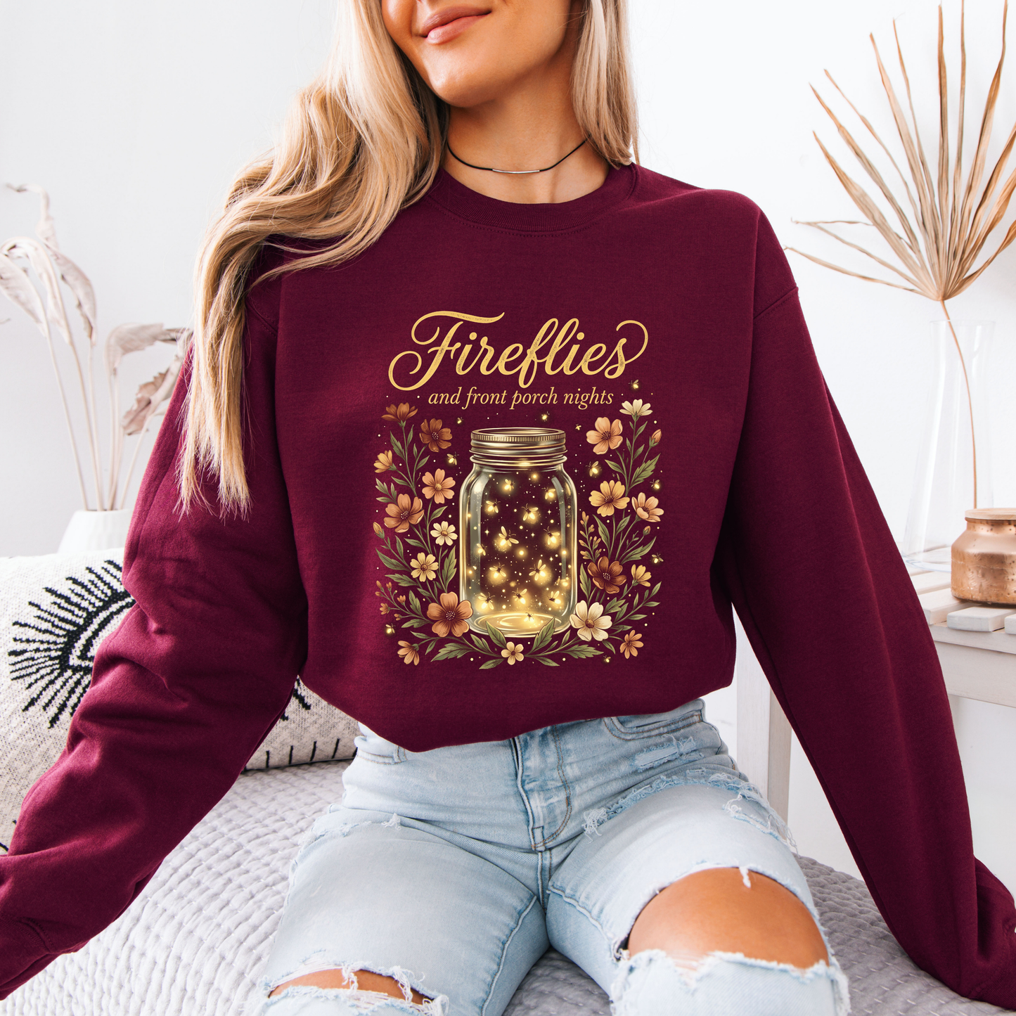 ✨🐞 Fireflies & Front Porch Nights Cozy Sweatshirt 🌙🌼💛