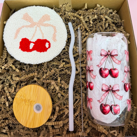 🍒 Cherry Blossom Sipper & Coaster Gift Set 🎀✨