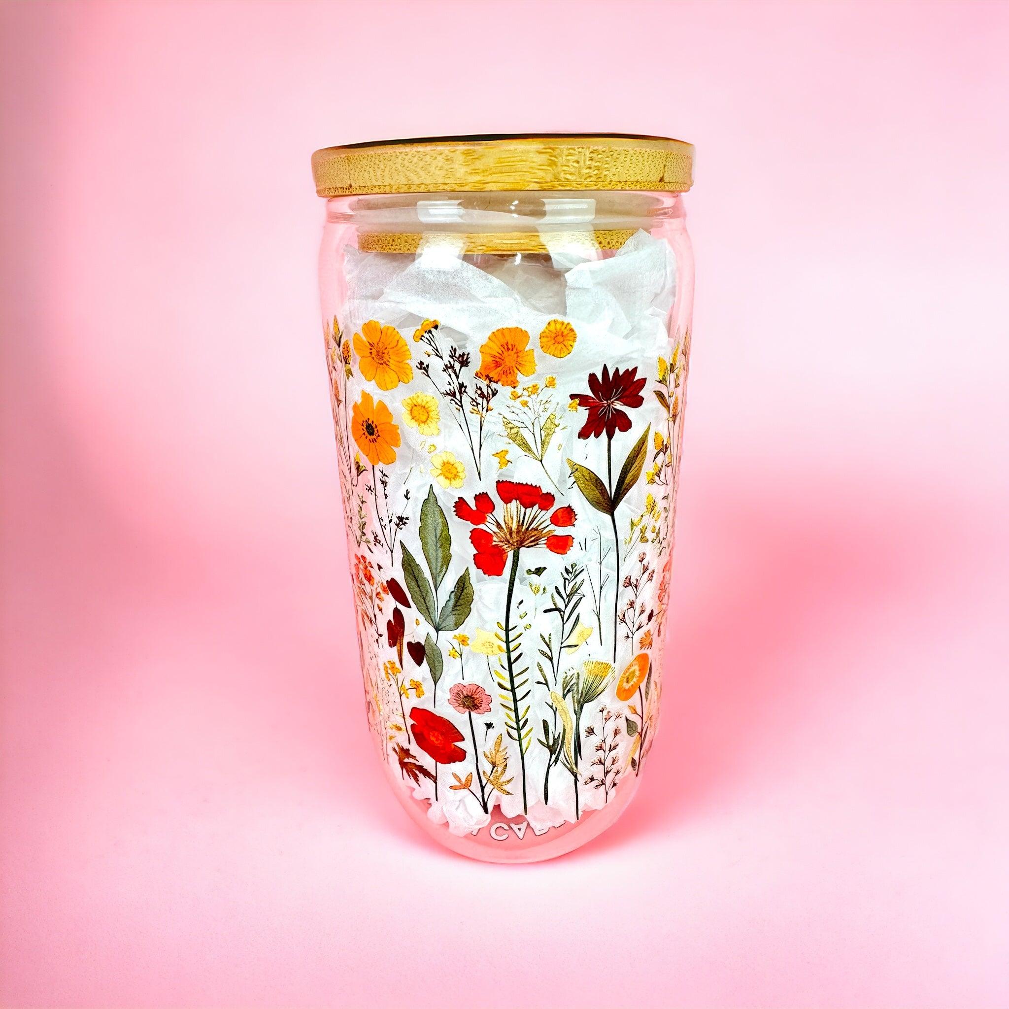 Retro Wildflowers 16oz (455ml) Iced Coffee Glass Cup