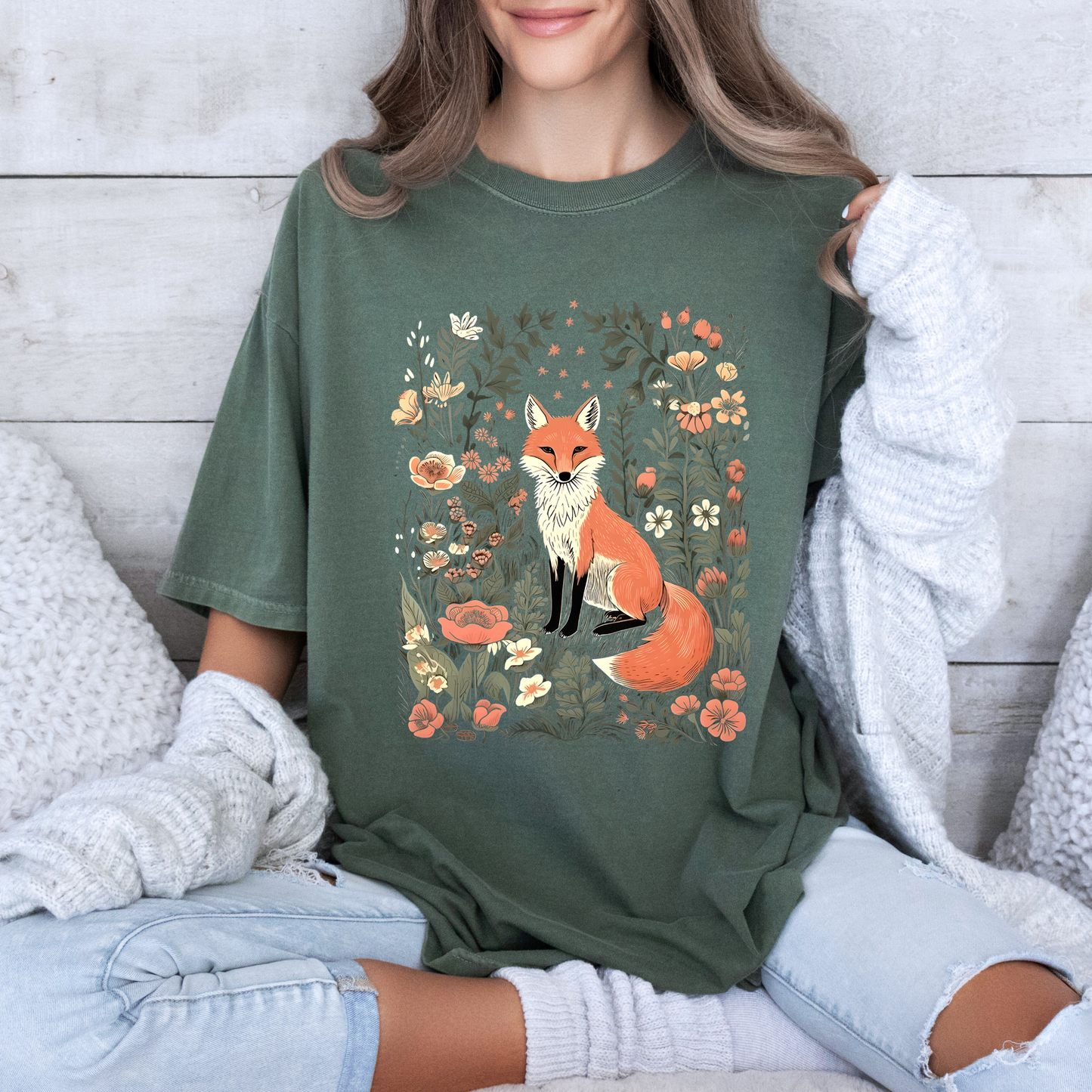 🦊🌸 Woodland Fox Tee🧣100% Organic cotton