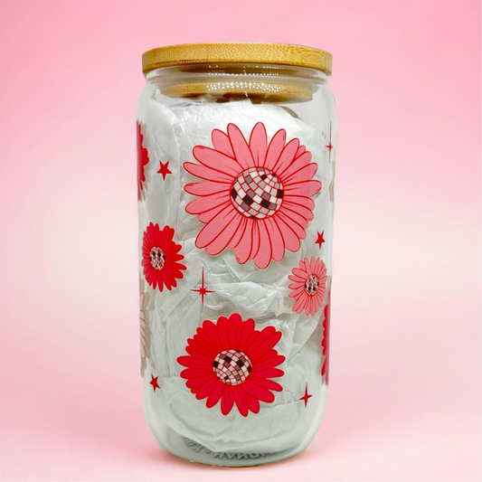 Disco Flowers 16oz (455ml) Iced Coffee Glass Cup