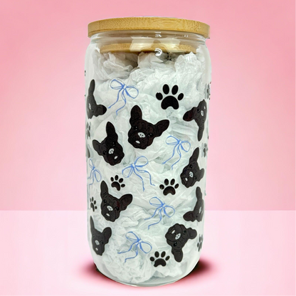 Frenchie Bulldog Blue Bow16oz (455ml) Iced Coffee Glass Cup