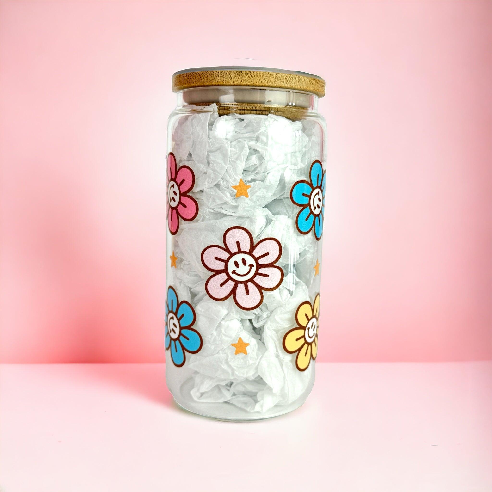 Smiling Flowers  16oz (455ml) Iced Coffee Glass Cup