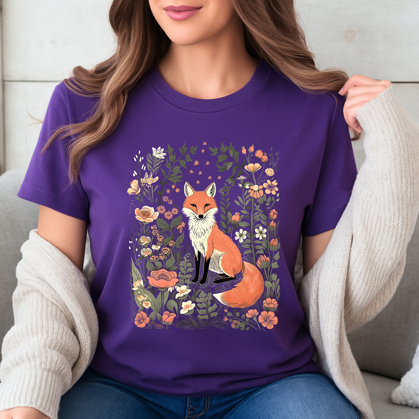 🦊🌸 Woodland Fox Tee🧣100% Organic cotton