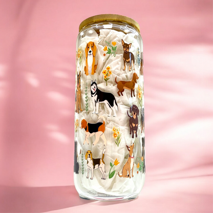 🐶 “Puppy Love” 20oz Glass Cup – Dog Lover Edition 🐾🌸