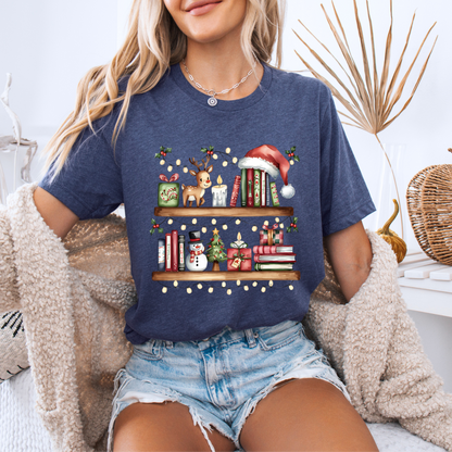 🎄 Cozy Christmas Bookshelf 100% Organic Cotton T-Shirt 📚✨