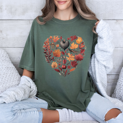 🍁🖤 Autumn Heart T-Shirt🧣100% Organic cotton