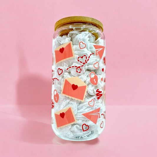 💌 Love Letter Glass Cup with Bamboo Lid & Glass Straw 💖
