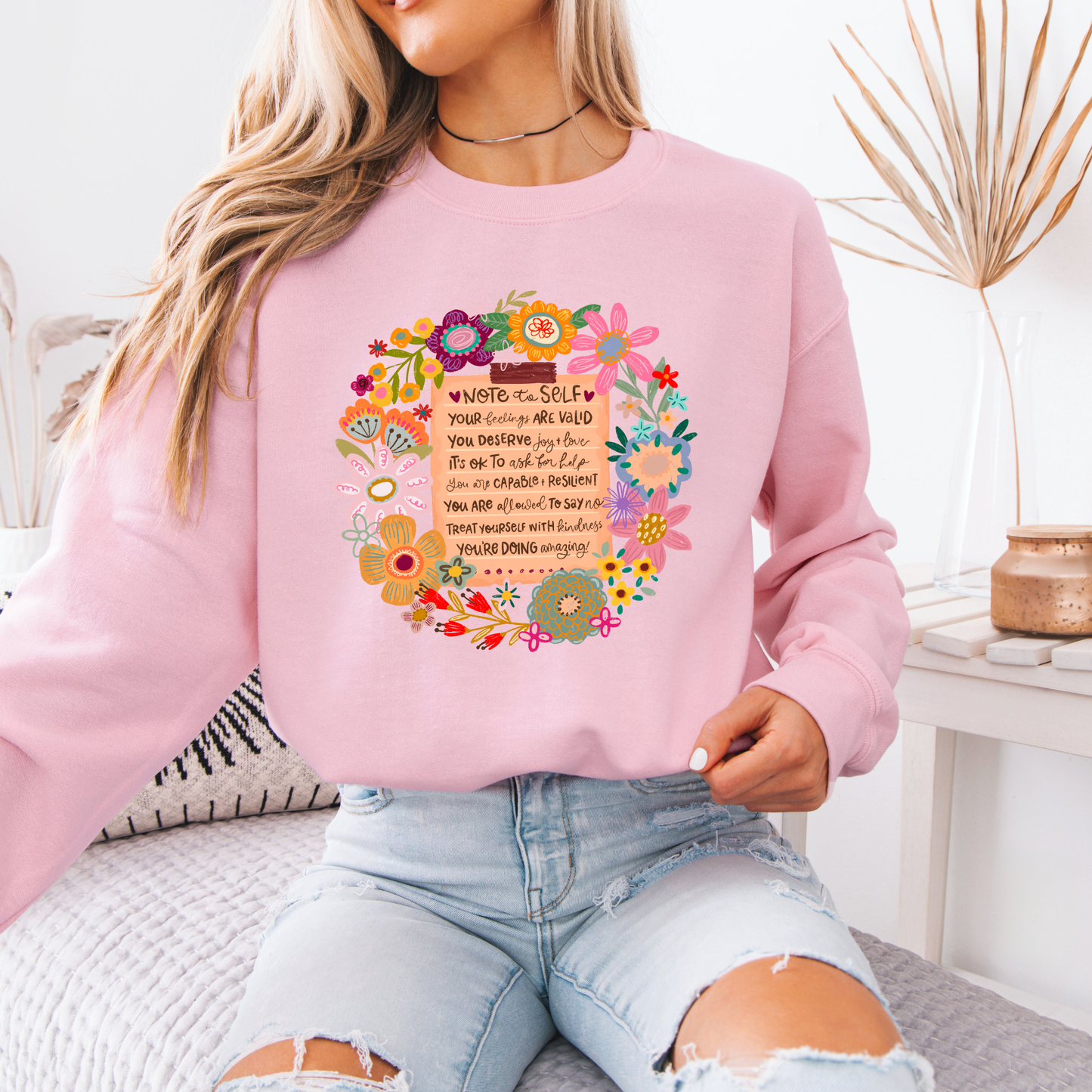 Note to Self Floral Affirmations🌸✨💛 Organic Cotton Sweatshirt