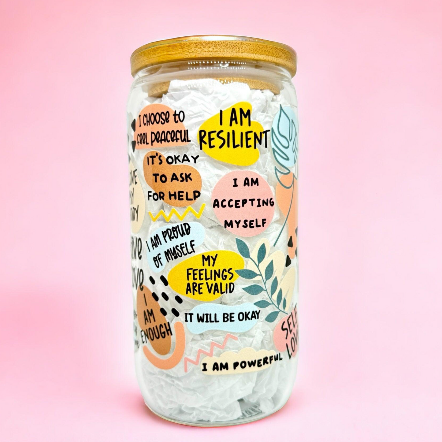 Positive Self Love 16oz (455ml) Iced Coffee Glass Cup