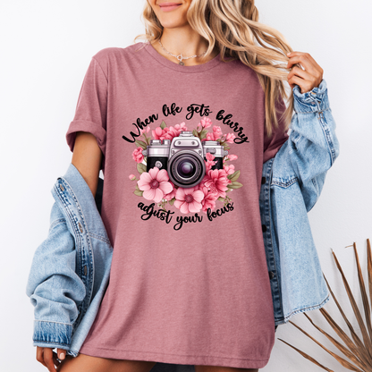 📸 Bloom & Focus Tee 🌸 | Inspirational Camera Quote Shirt