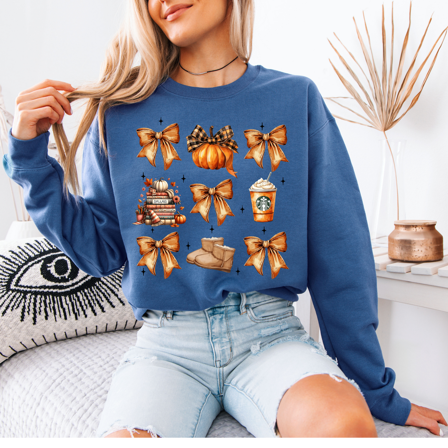🎀🍂 Cozy Fall Bows Sweatshirt 🎃☕ Cotton Sweatshirt