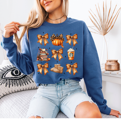 🎀🍂 Cozy Fall Bows Sweatshirt 🎃☕ Cotton Sweatshirt