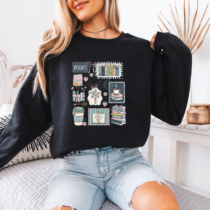 Cozy Book Lover Aesthetic Sweatshirt 📚☕🌿✨