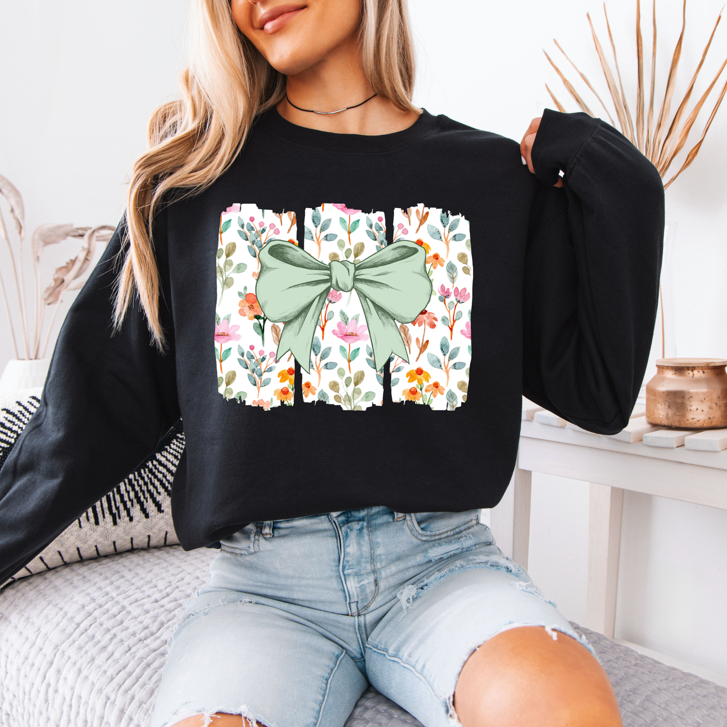 Floral Bow Sweatshirt 🌿🎀
