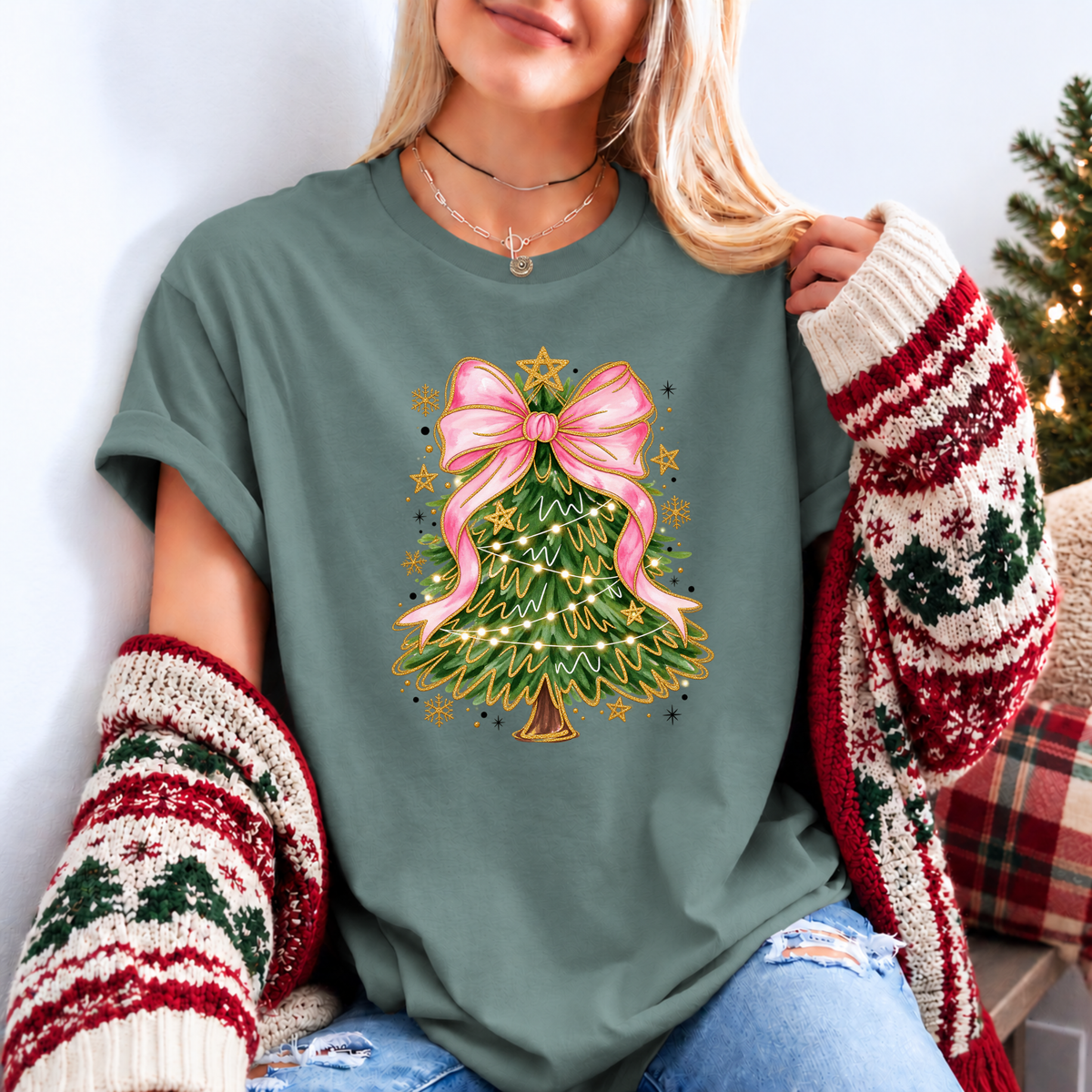Pretty in Pink Christmas Magic 🎀🎄✨ Organic Cotton Christmas T-Shirt