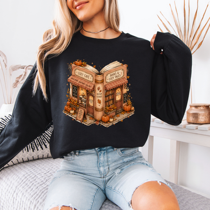 📚🍂 Cozy Café & Books Autumn Sweatshirt ☕🎃