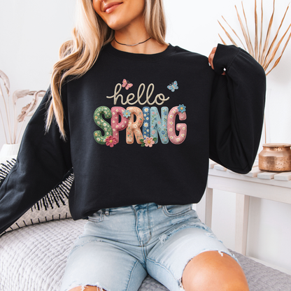 Hello Spring Floral Patch Sweatshirt 🌸🦋