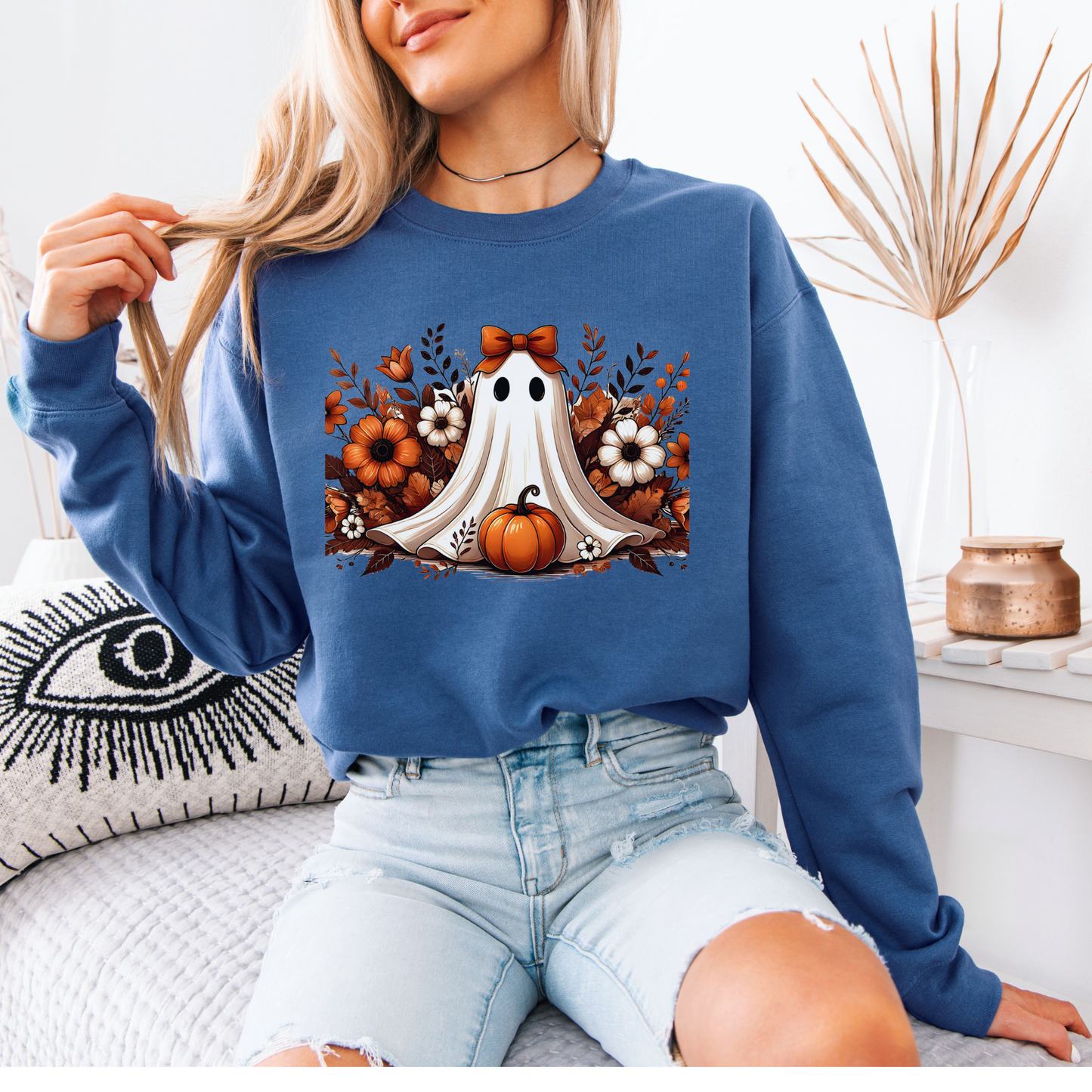 Pumpkin Ghost Bloom Organic Cotton Crewneck Sweatshirt