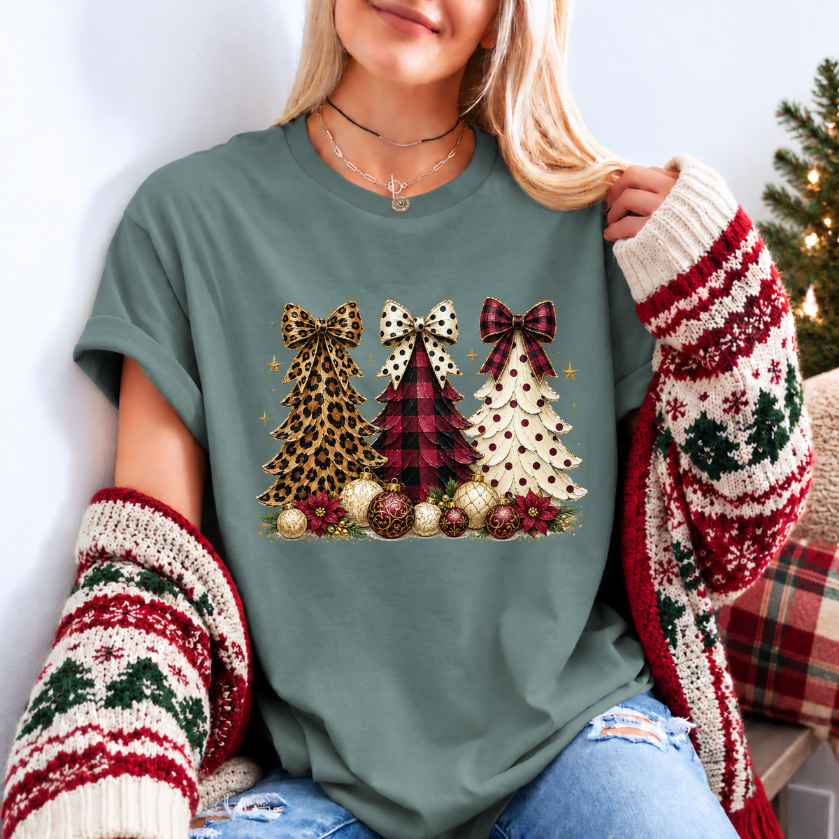 Wild & Bow-tiful Christmas Trees 🎄🎀 Organic Cotton Christmas T-Shirt