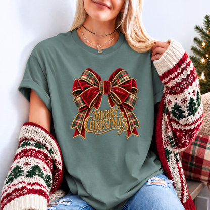 Christmas in Velvet & Tartan 🎀🎄✨ Organic Cotton Christmas T-Shirt