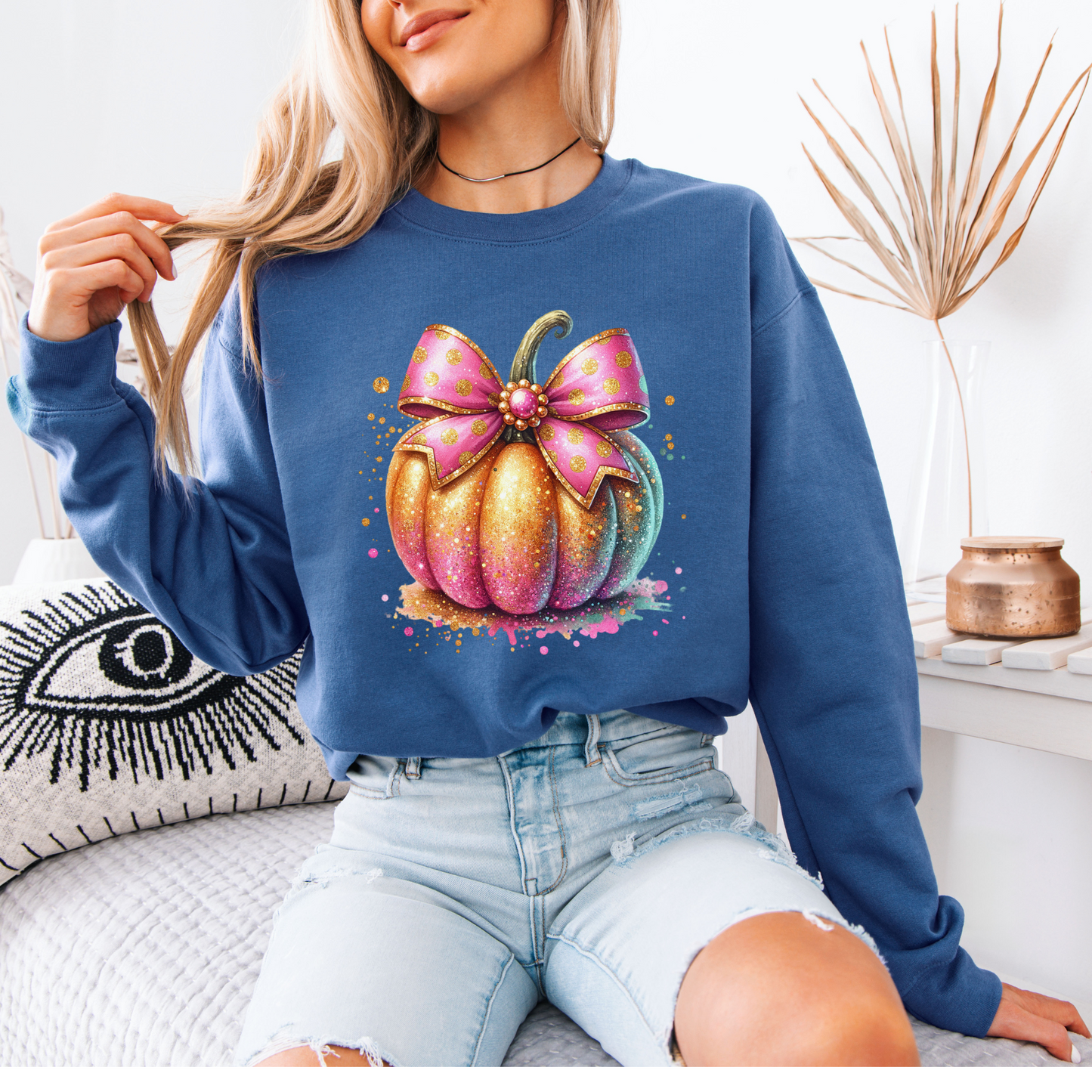 Glitter Pumpkin Organic Cotton Crewneck Sweatshirt