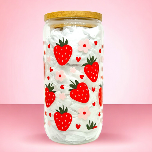 Strawberry  Floral 16oz (455ml) Iced Coffee Glass Cup
