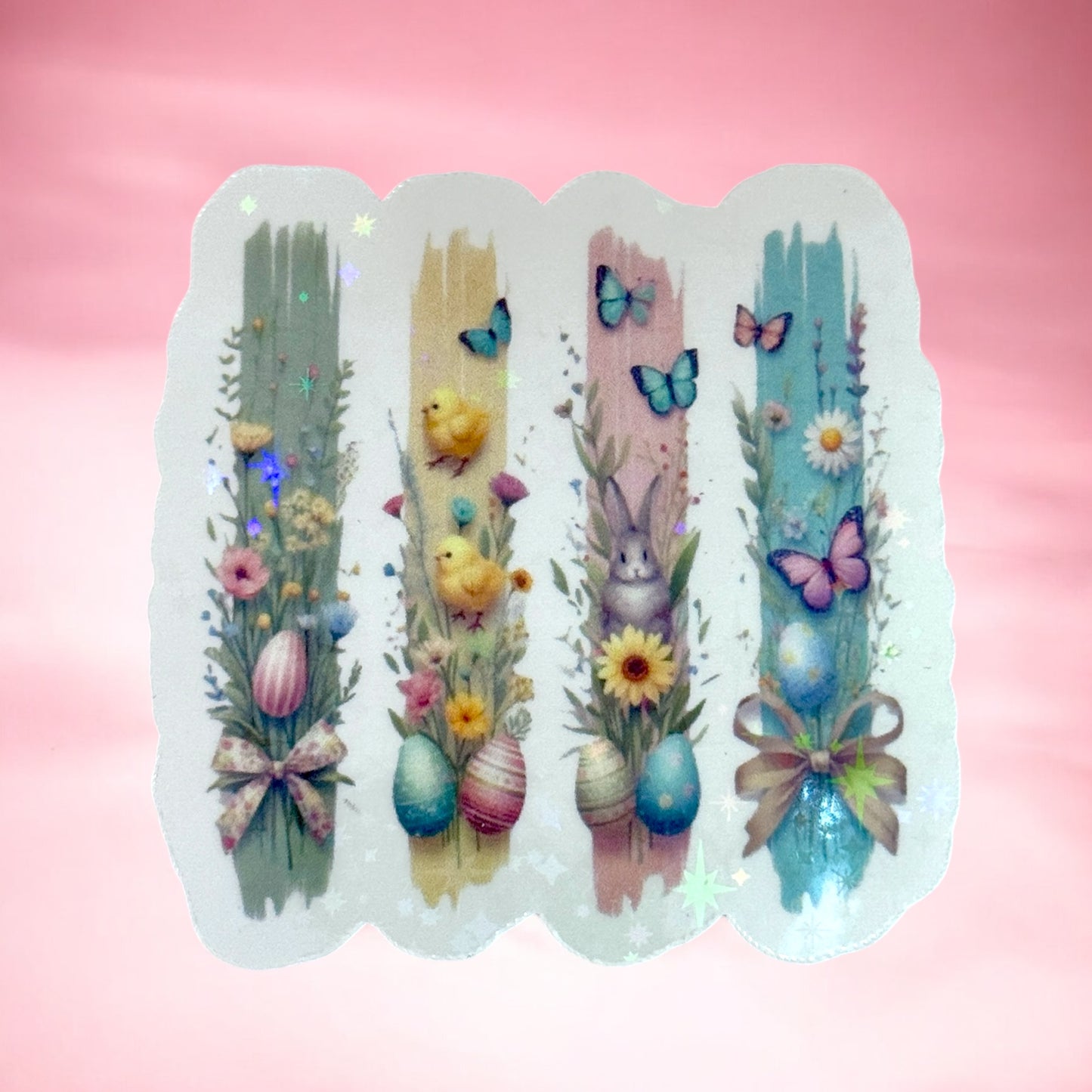 🌸🐰 Easter Garden Holographic Sticker