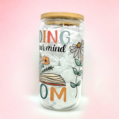 ‘Reading Helps Your Mind Bloom’16oz (455ml) Iced Coffee Glass Cup