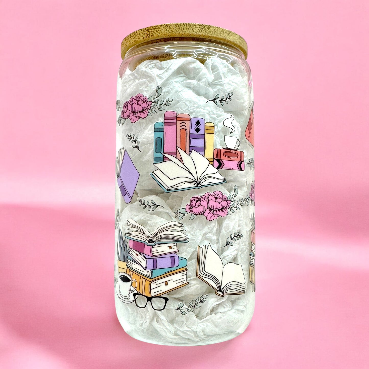 📚Booktrovert 16oz Glass Cup – Aesthetic Book Lover’s✨