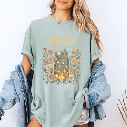 ✨🐞 Fireflies & Front Porch Nights Floral t-shirt 🌙🌼💛