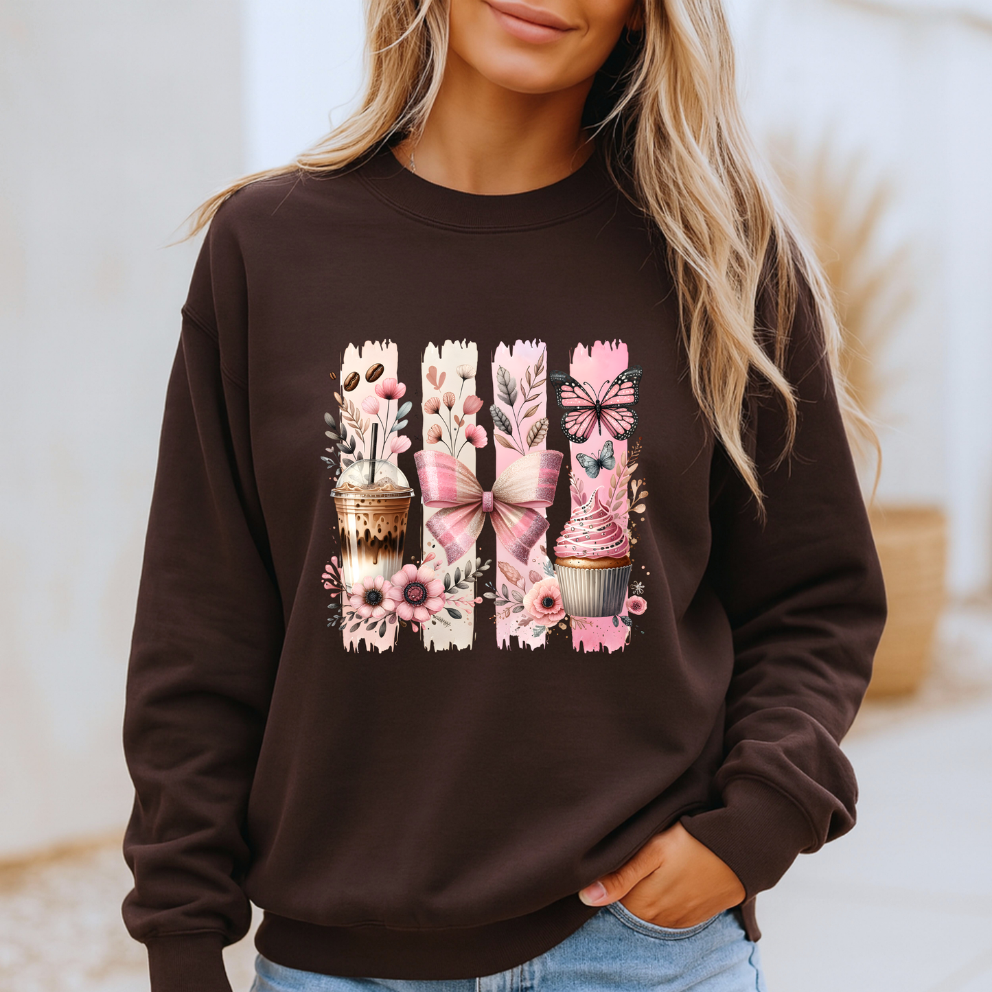 🩷☕ Coquette Coffee & Cupcake Sweatshirt 🎀🦋