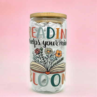 ‘Reading Helps Your Mind Bloom’16oz (455ml) Iced Coffee Glass Cup
