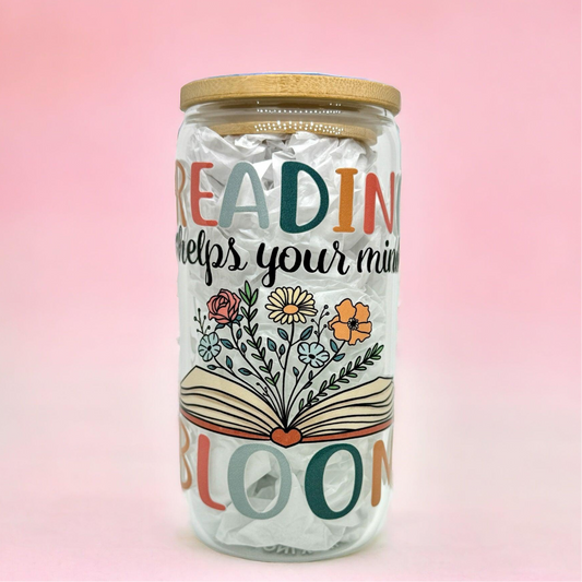 ‘Reading Helps Your Mind Bloom’16oz (455ml) Iced Coffee Glass Cup