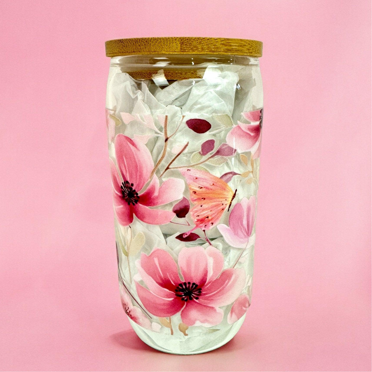 Flower Pink 16oz (455ml) Iced Coffee Glass Cup