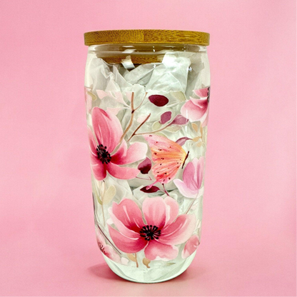 Flower Pink 16oz (455ml) Iced Coffee Glass Cup